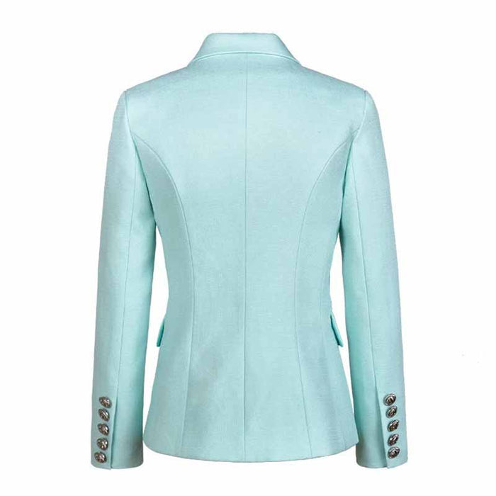 Women's Luxury Fitted Mint Green Blazer Golden Lion Buttons Coat Jacket