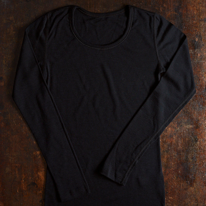 Women's Merino Wool Long Sleeve Top - Black