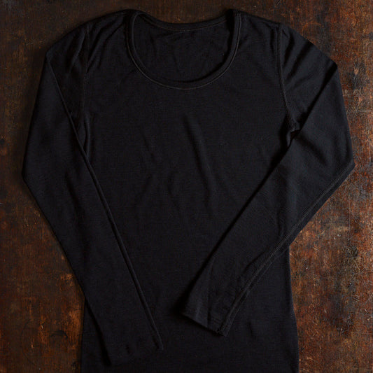 Women's Merino Wool Long Sleeve Top - Black