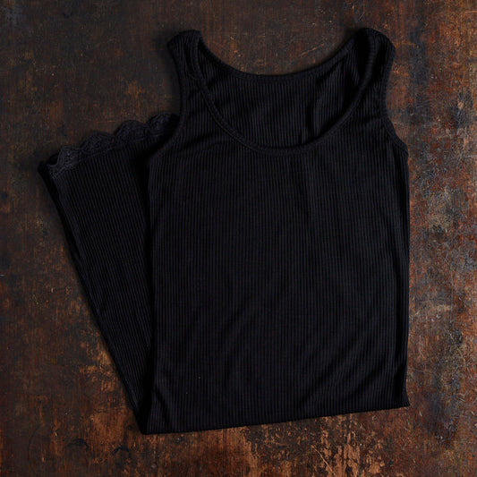 Women's Merino Wool/Silk Lace Nightdress - Black