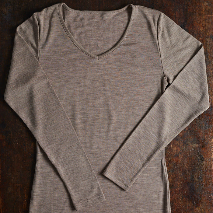 Women's Merino Wool/Silk LS Top - Sesame