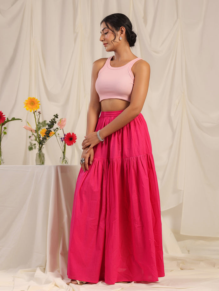 Women's Pink flared Maxi Skirt