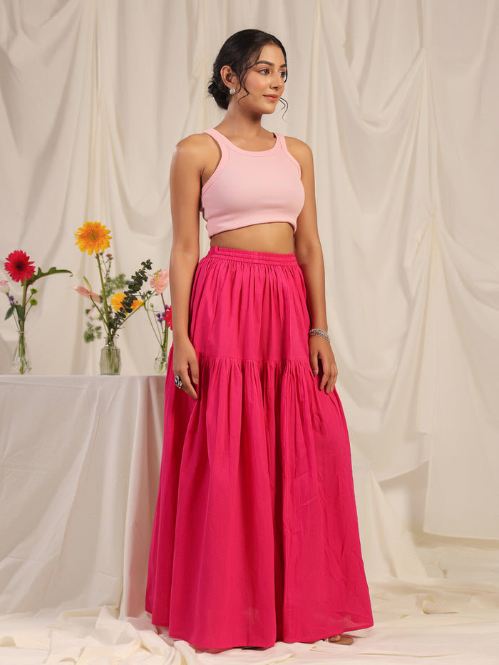 Women's Pink flared Maxi Skirt
