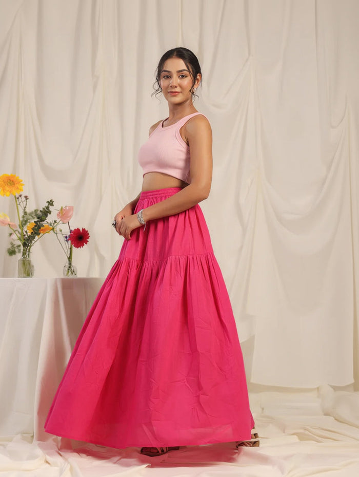 Women's Pink flared Maxi Skirt