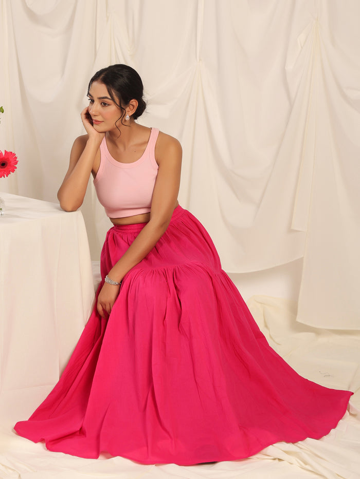 Women's Pink flared Maxi Skirt