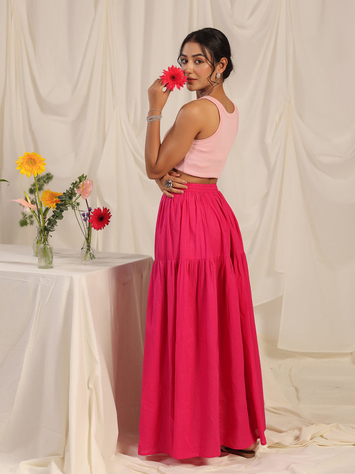 Women's Pink flared Maxi Skirt