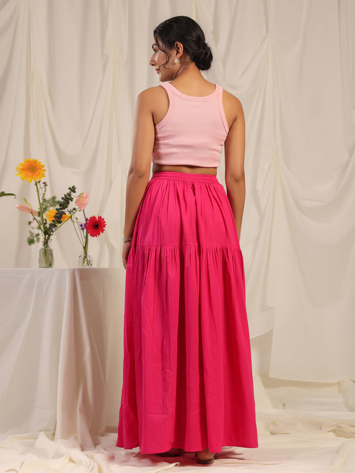 Women's Pink flared Maxi Skirt