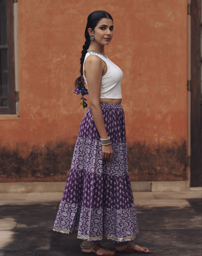 Women's Purple Printed A-Line Skirt