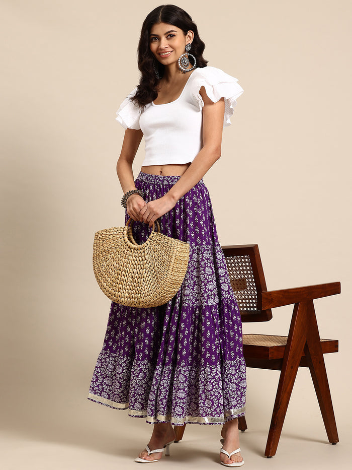 Women's Purple Printed A-Line Skirt