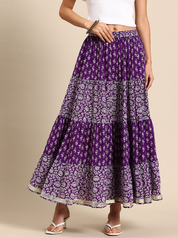 Women's Purple Printed A-Line Skirt