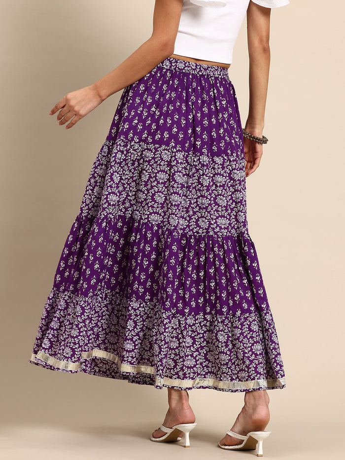 Women's Purple Printed A-Line Skirt