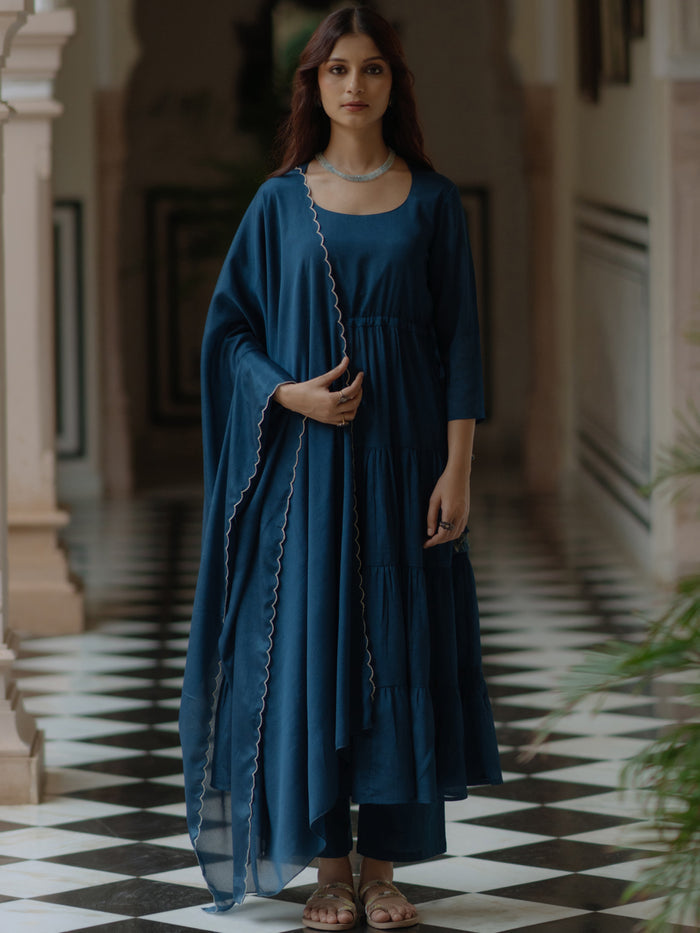 Women's Tiered Anarkali Kurta Set with Dupatta