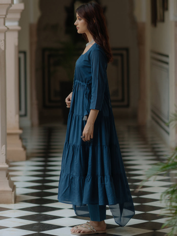 Women's Tiered Anarkali Kurta Set with Dupatta