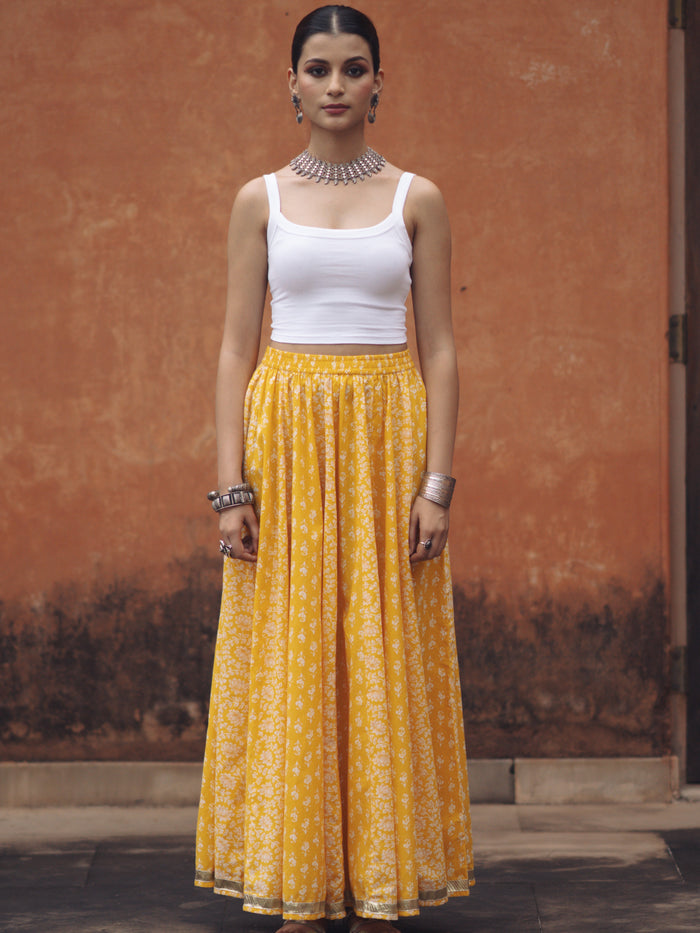 Women's Yellow flared Maxi Skirt