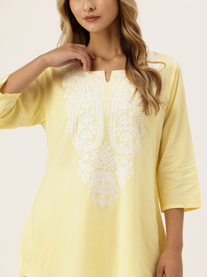 Yellow Embroidered Ethnic Tunic