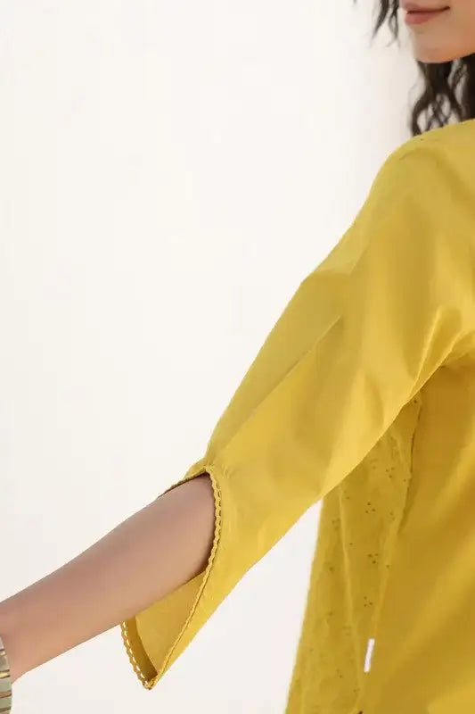 Yellow Sunflower Bliss Schiffli Cotton Co-ord Set