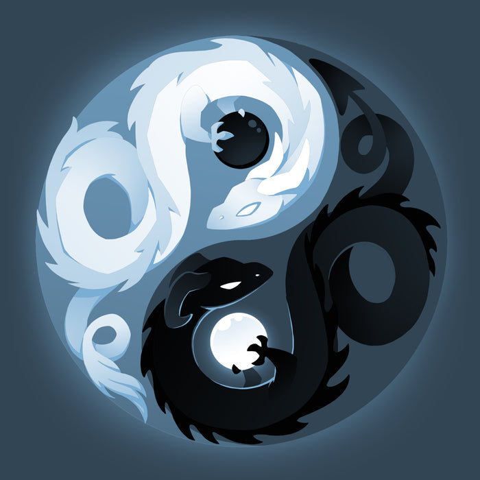Premium Cotton T-shirt_Teeturtle denim blue Yin and Yang Dragons apparel featuring white and black dragons intertwined in a yin-yang symbol.