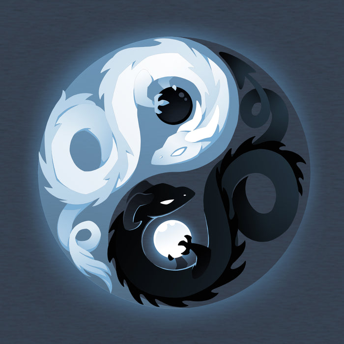 Classic Cotton T-shirt_Teeturtle heather navy Yin and Yang Dragons apparel featuring white and black dragons intertwined in a yin-yang symbol.