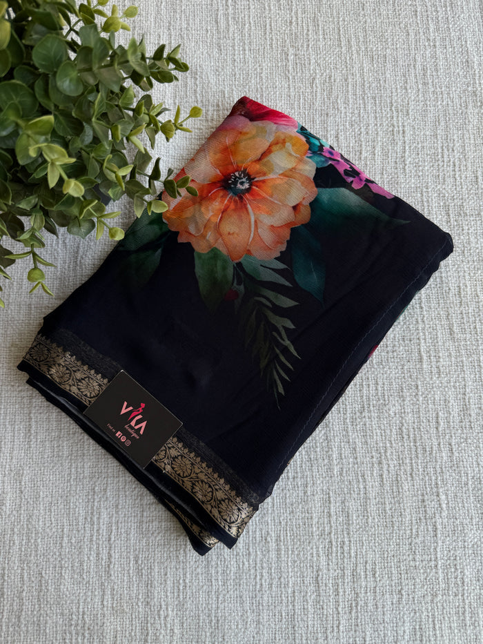 Zari border pure chiffon saree