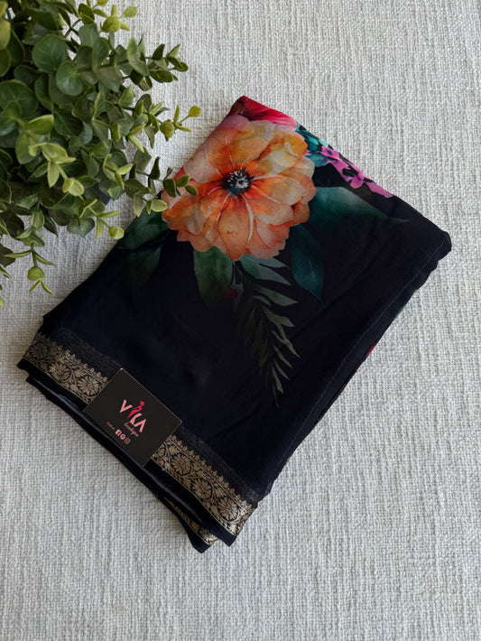 Zari border pure chiffon saree