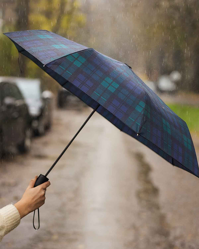 Ziggy Compact Folding Tartan Umbrella - Green Tartan - The Classic Boutique