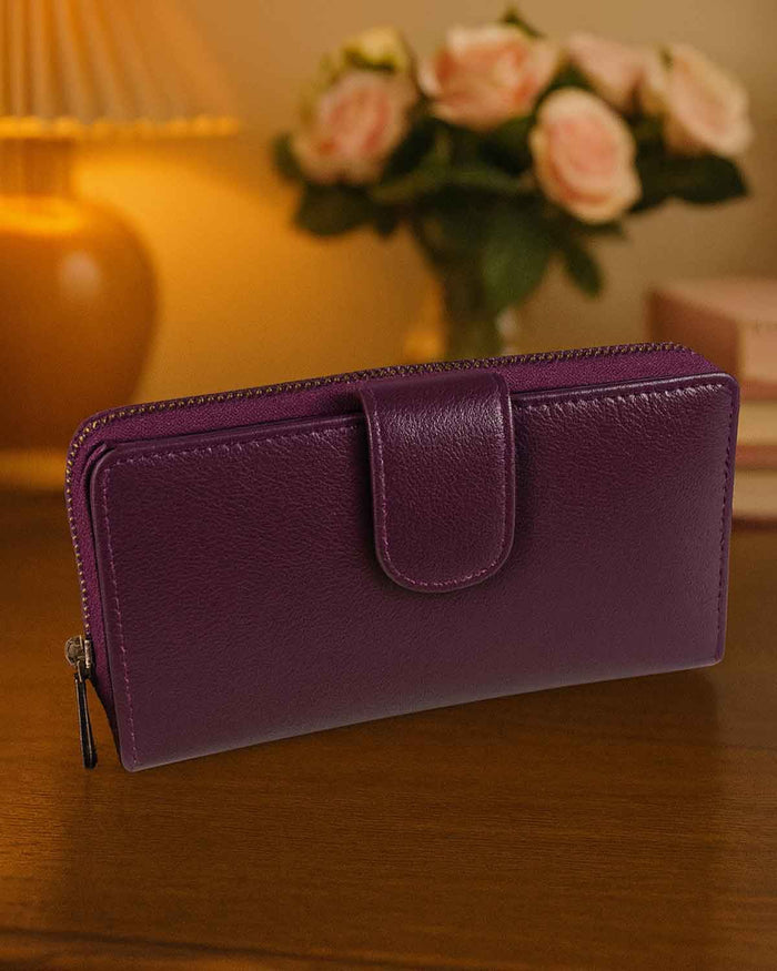 Zipped Leather Purse - Burgundy - The Classic Boutique